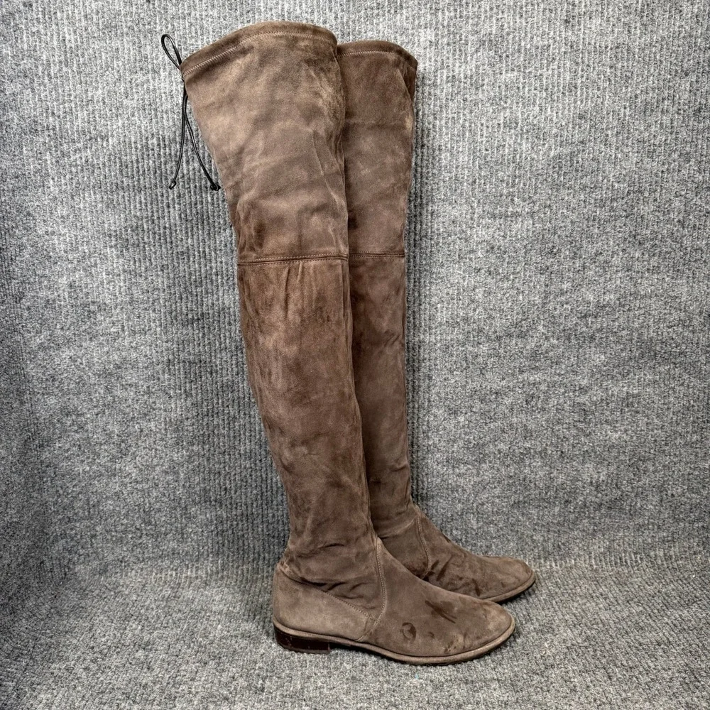 Stuart Weitzman Over Knee Boots Womens 8M Taupe Suede OTK Designer Discoloration